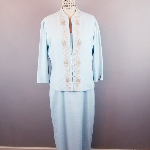 Jessica Howard Mint Linen Sheath Dress with Embroidered Jacket Women's Size 14 - Picture 3 of 12